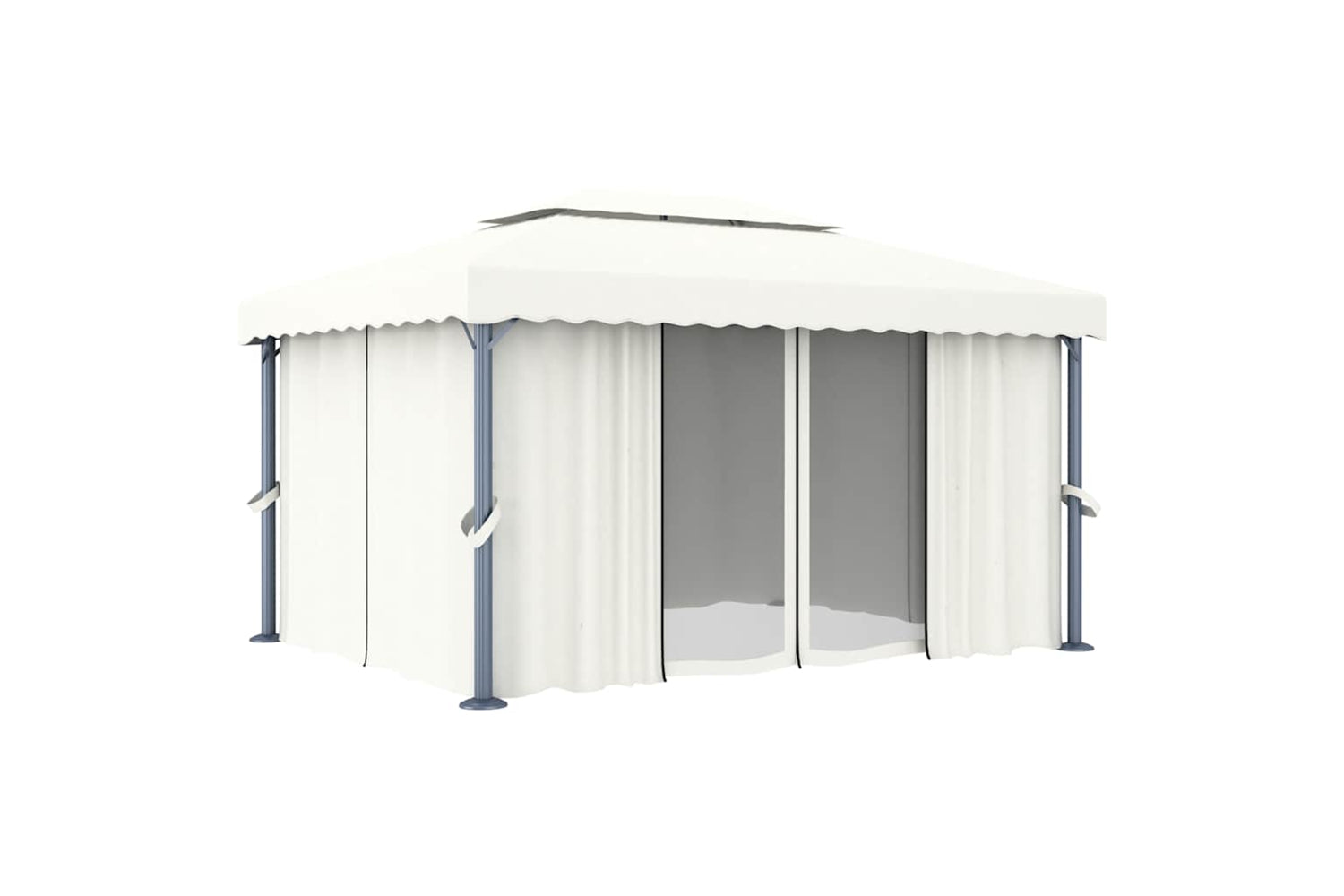 Vidaxl Gazebo With Curtain&led String Lights 4x3 M Cream White-3