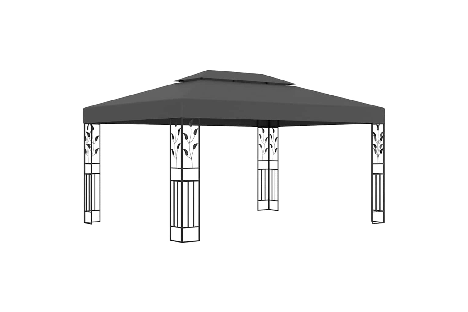 Vidaxl 3070299 Gazebo With Double Roof&led String Lights 3x4m Anthracite-2