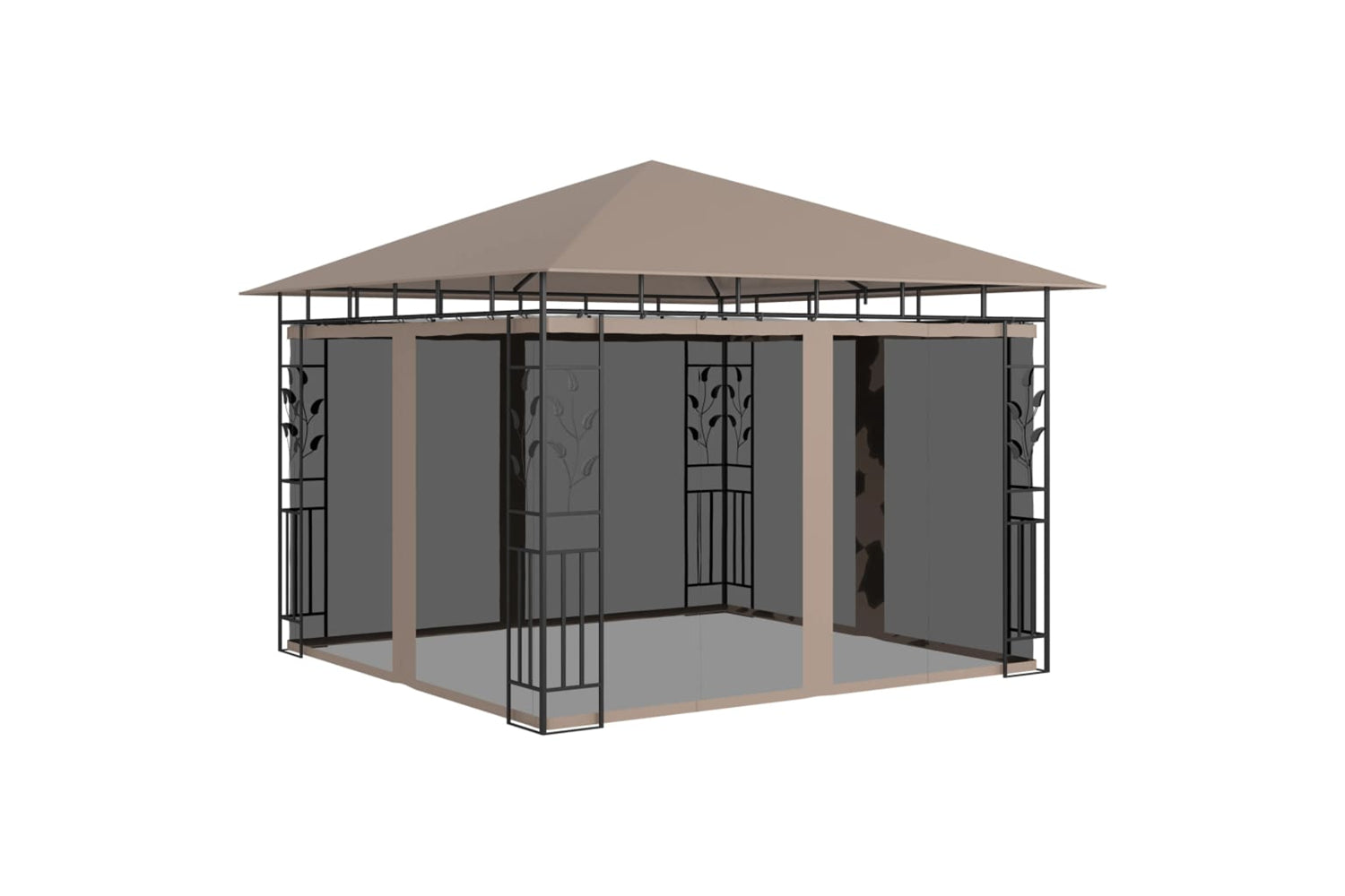 Vidaxl 3070318 Gazebo With Mosquito Net&led String Lights 3x3x2.73 M Taupe-2