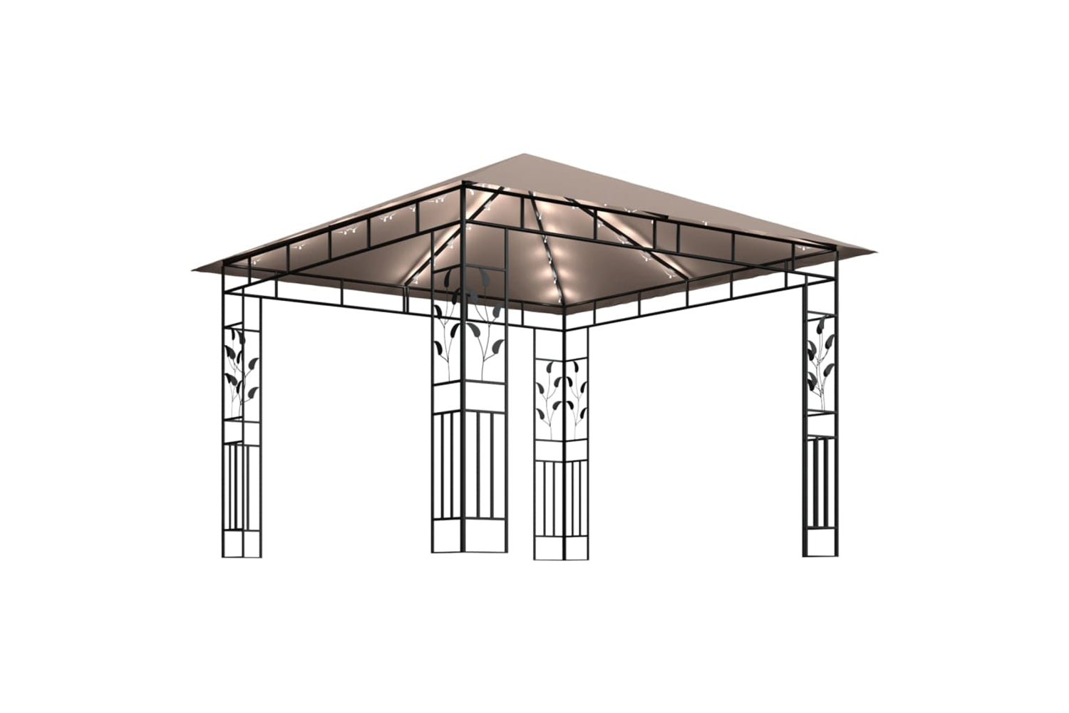 Vidaxl 3070318 Gazebo With Mosquito Net&led String Lights 3x3x2.73 M Taupe-3