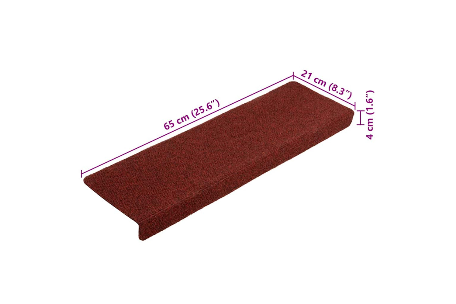 vidaXL Stair Mats 5 Pcs Bordeaux Red 65x21x4cm Needle Punch-8