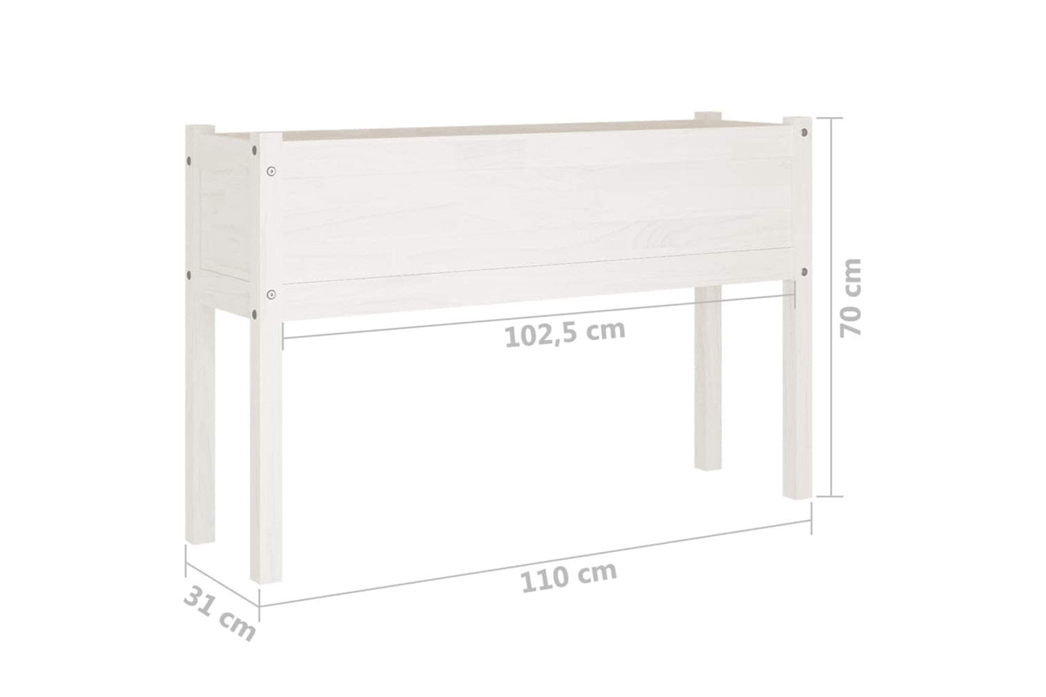 vidaXL 810832 Garden Planters 2 Pcs White 110x31x70cm Solid Pinewood-8