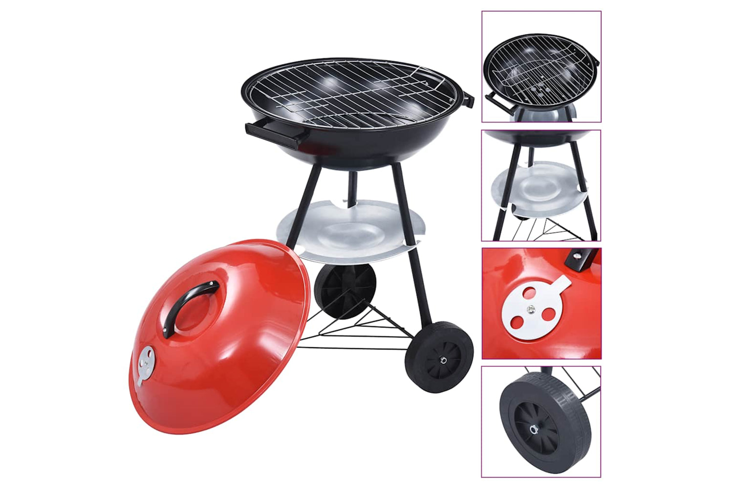 Vidaxl Portable Xxl Charcoal Kettle Bbq Grill With Wheels 44 Cm-3