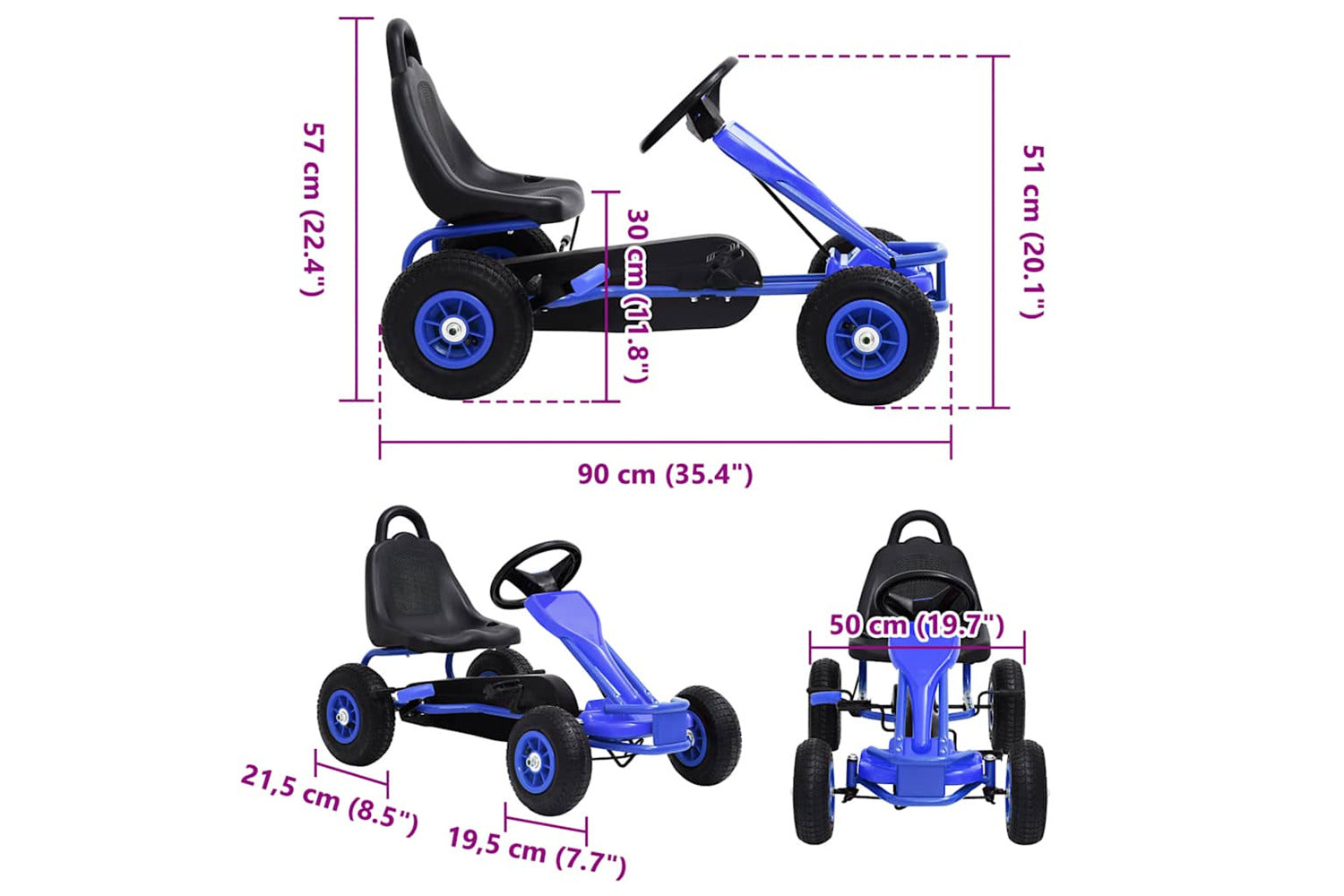 Vidaxl Pedal Go-kart With Pneumatic Tyres Blue-7