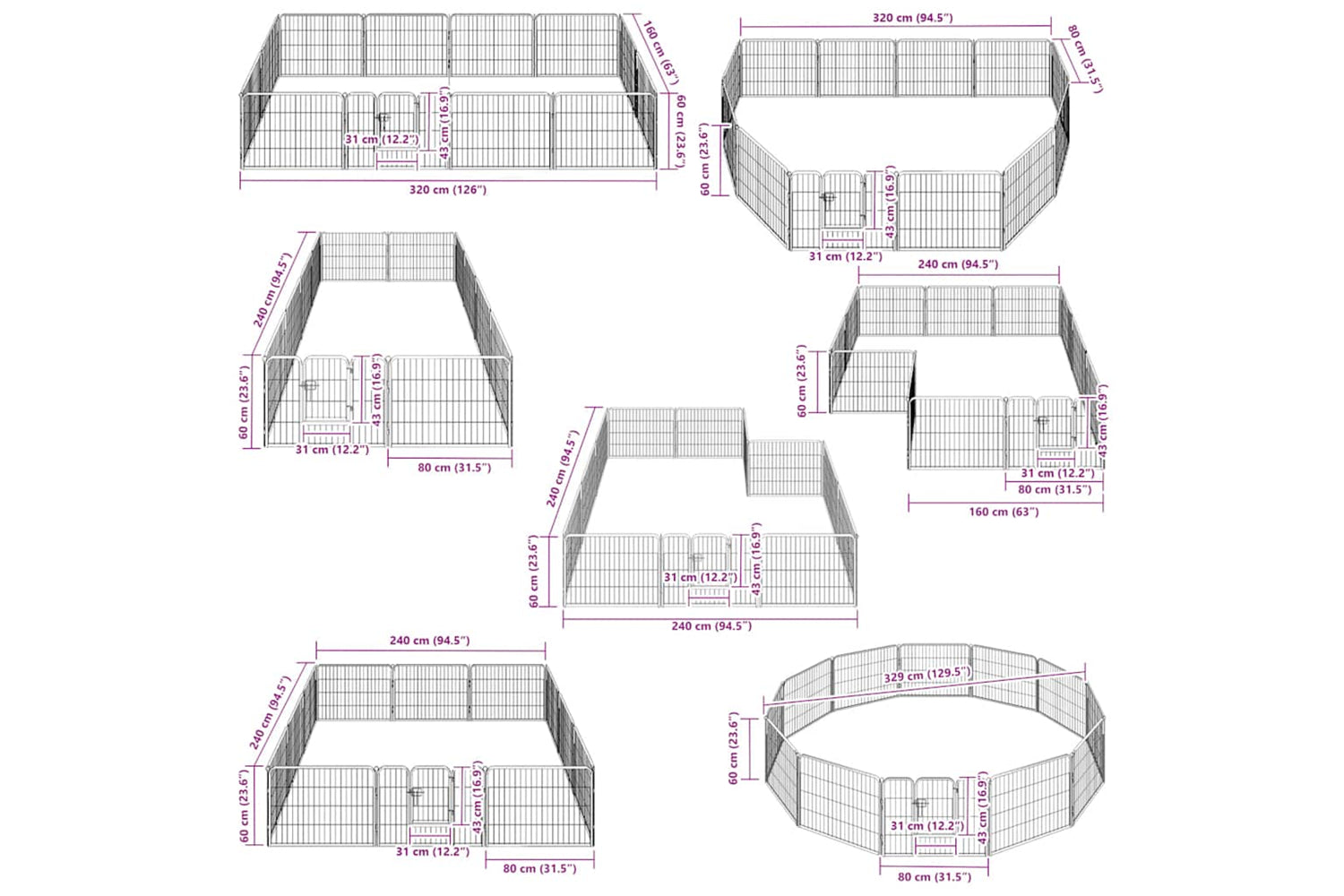 vidaXL 170573 Dog Playpen 12 Panels Steel 80x60cm Black-8