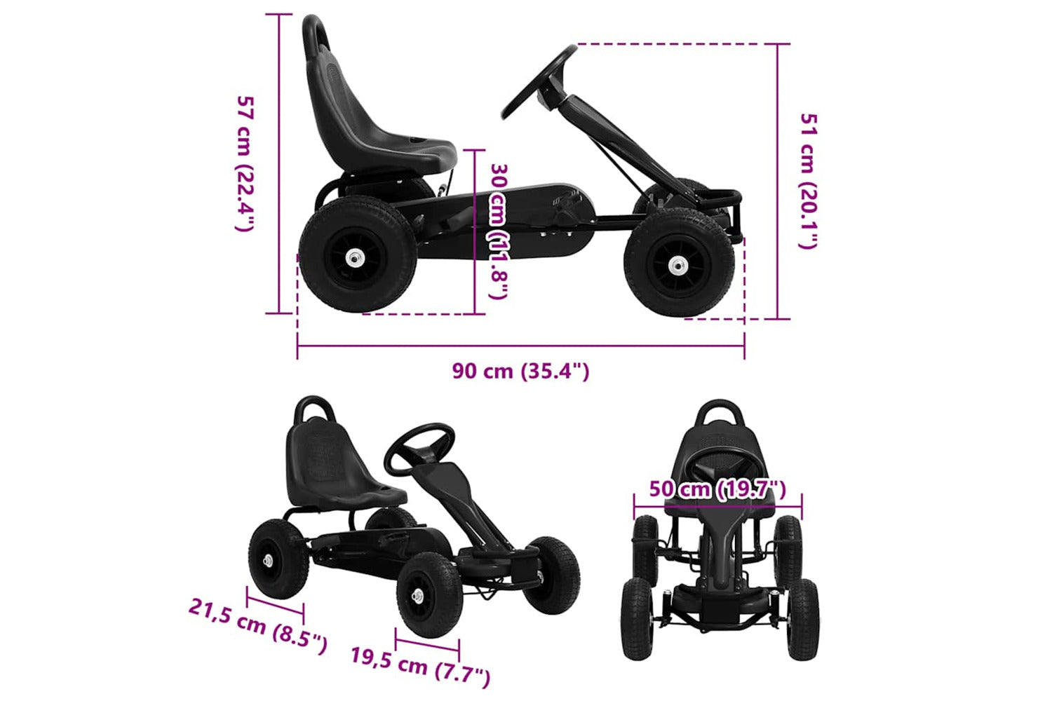 Vidaxl Pedal Go-kart With Pneumatic Tyres | Black-7