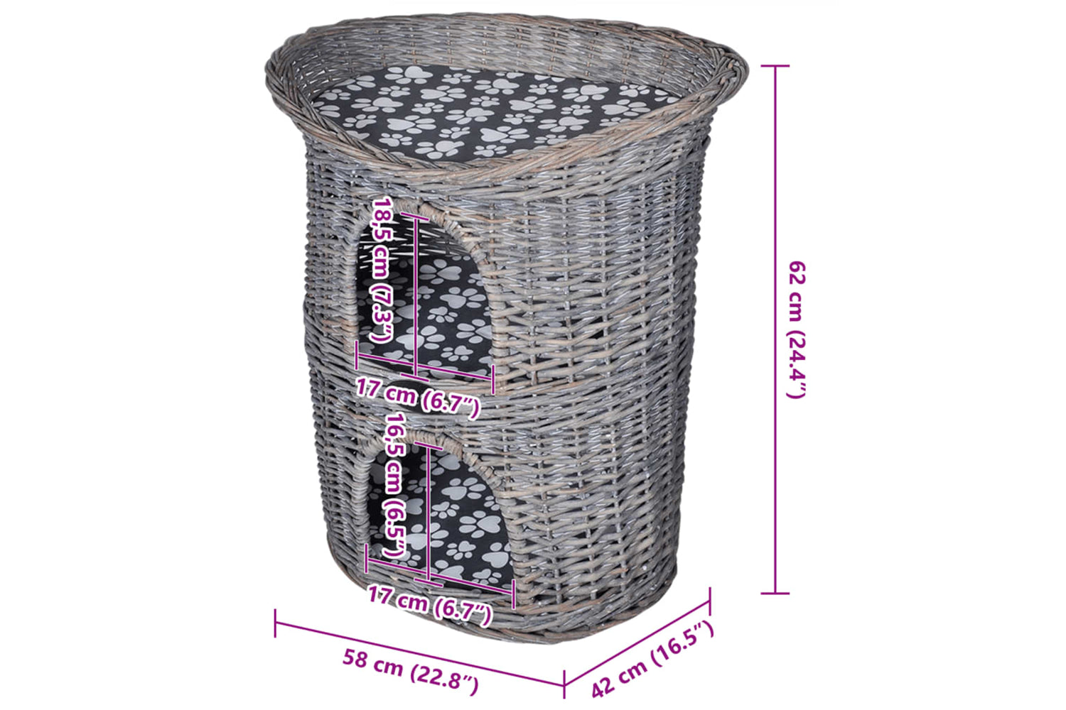 Vidaxl 170223 2-tier Willow Cat Tree Pet House/bed/scratching Post With Cushion-6