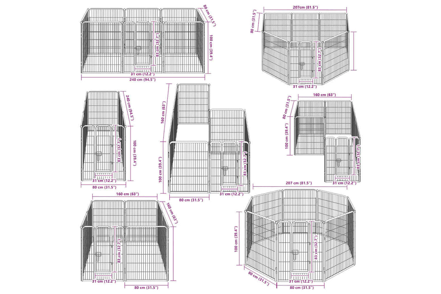 vidaXL 170574 Dog Playpen 8 Panels Steel 80x100cm Black-6