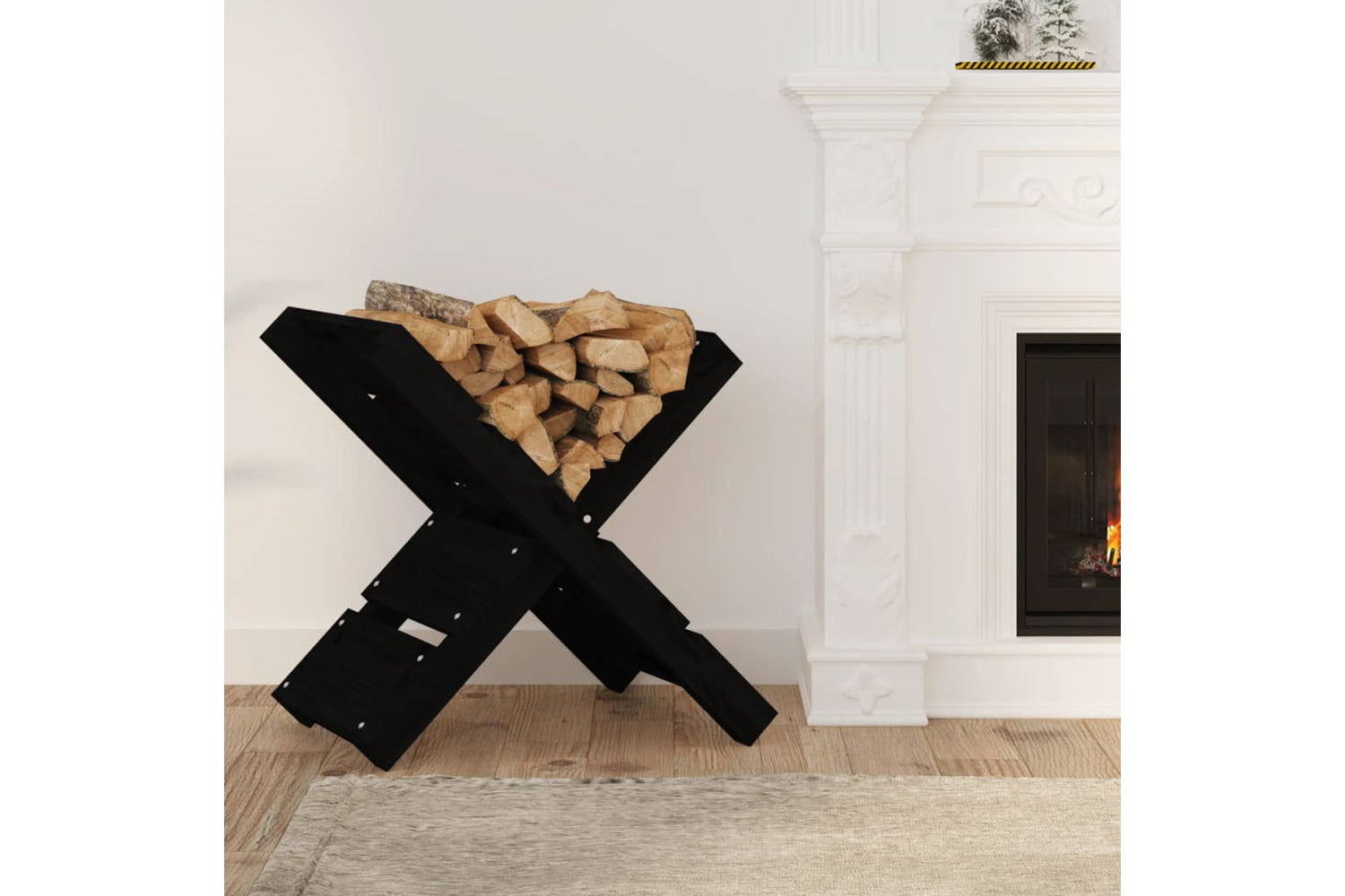 vidaXL 822451 Log Holder Black 47x39.5x48cm Solid Wood Pine-2
