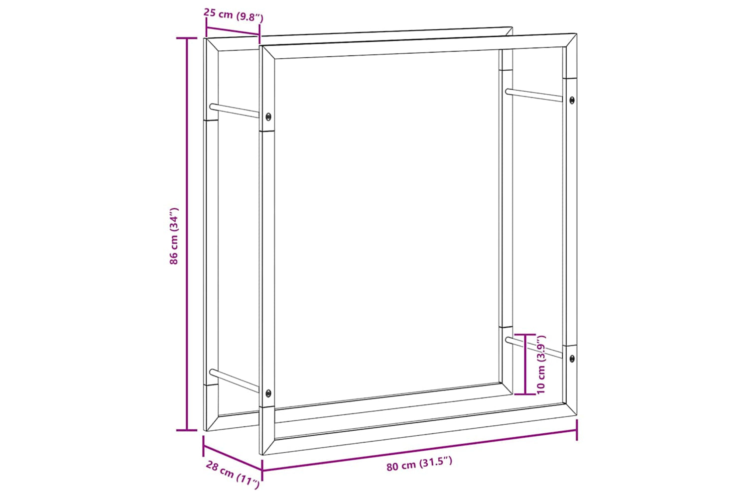 vidaXL 350307 Firewood Rack Matt Black 80x28x86cm Steel-7