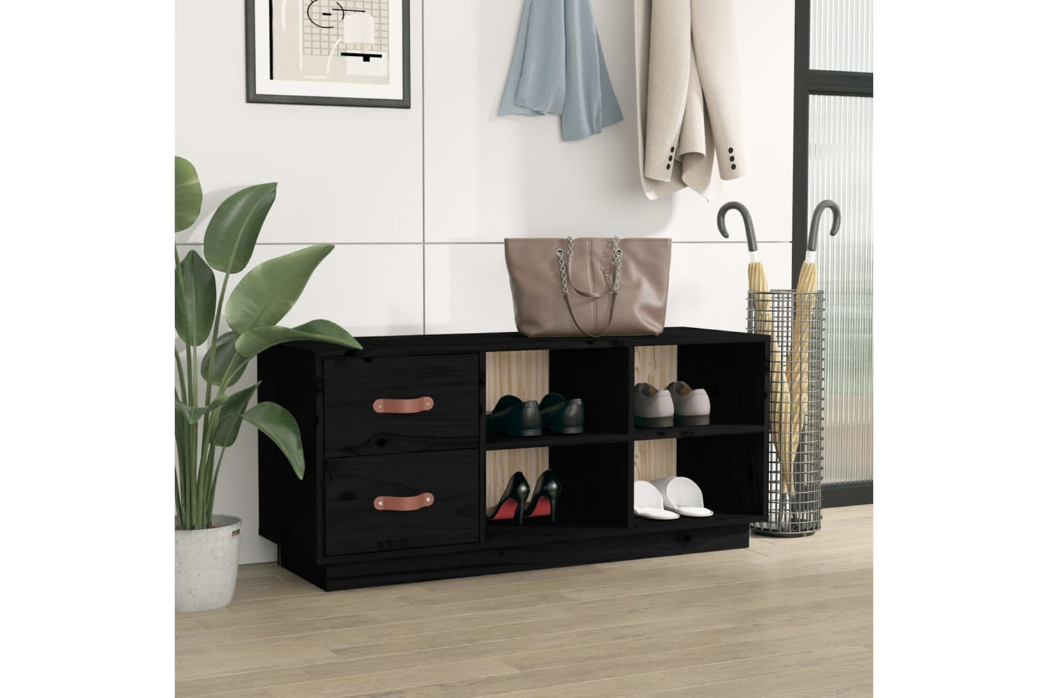 vidaXL 820181 Shoe Bench Black 100x34x45cm Solid Wood Pine-2