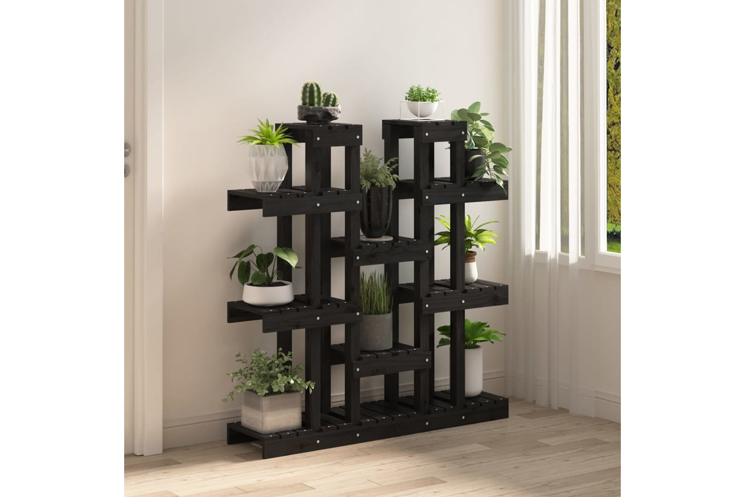 vidaXL 822096 Plant Stand Black 104.5x25x109.5cm Solid Wood Pine-2