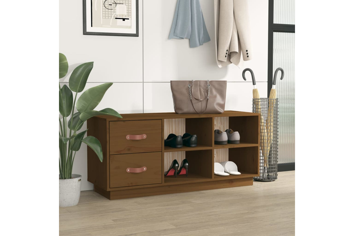 vidaXL 820180 Shoe Bench Honey Brown 100x34x45cm Solid Wood Pine-2