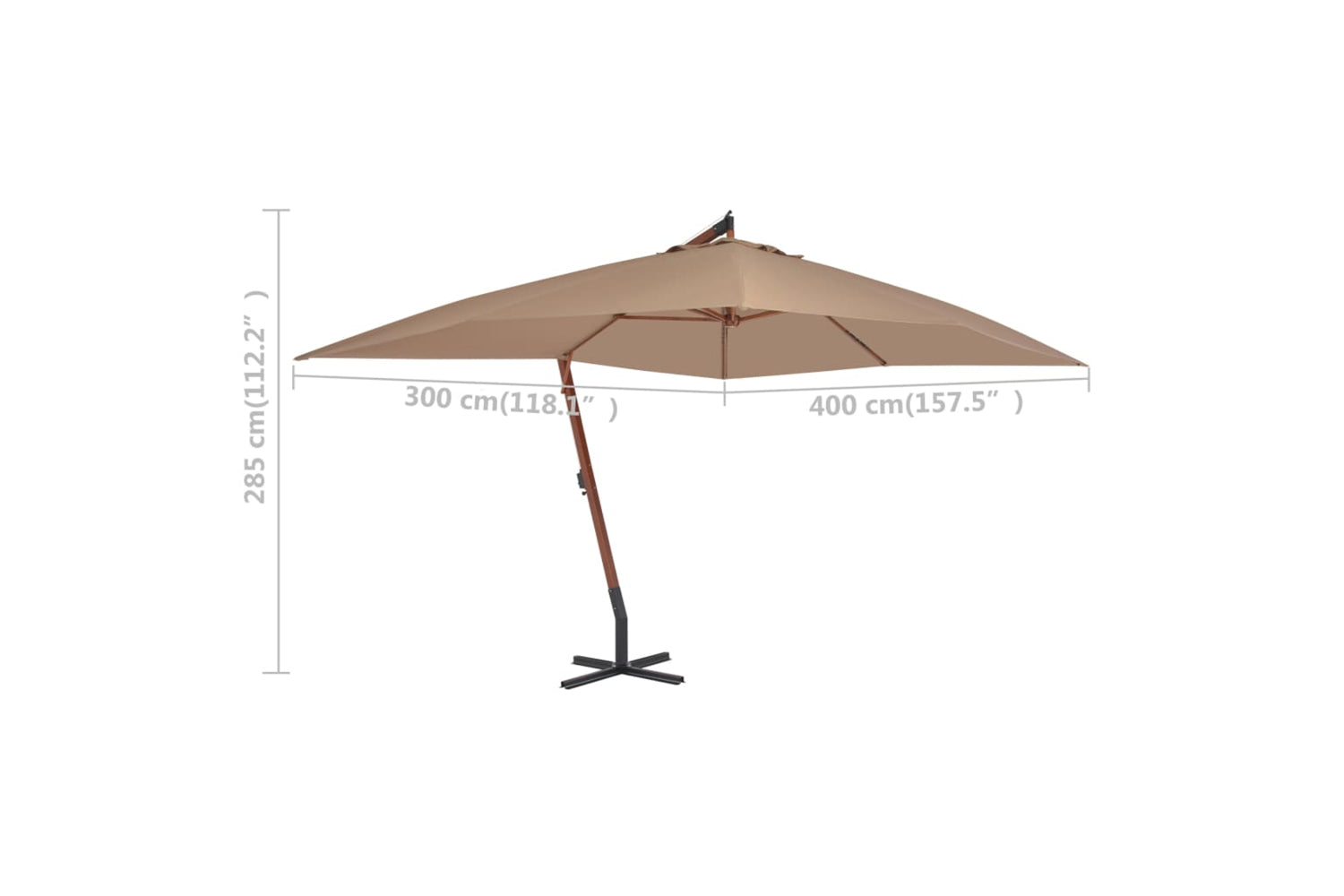 vidaXL 44492 Cantilever Umbrella With Wooden Pole 400x300cm Taupe-8