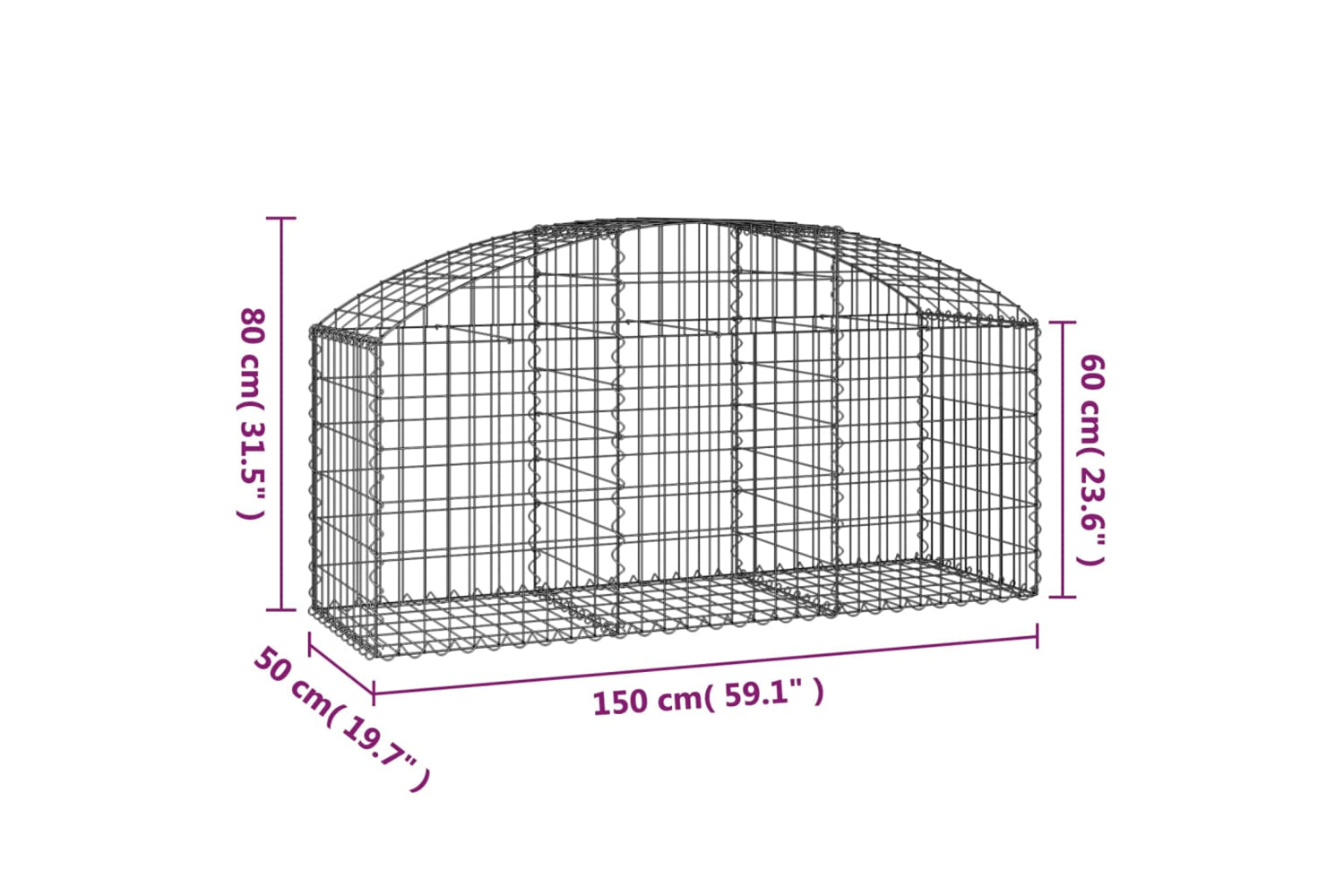 vidaXL 153453 Arched Gabion Basket 150x50x60/80cm Galvanised Iron-4