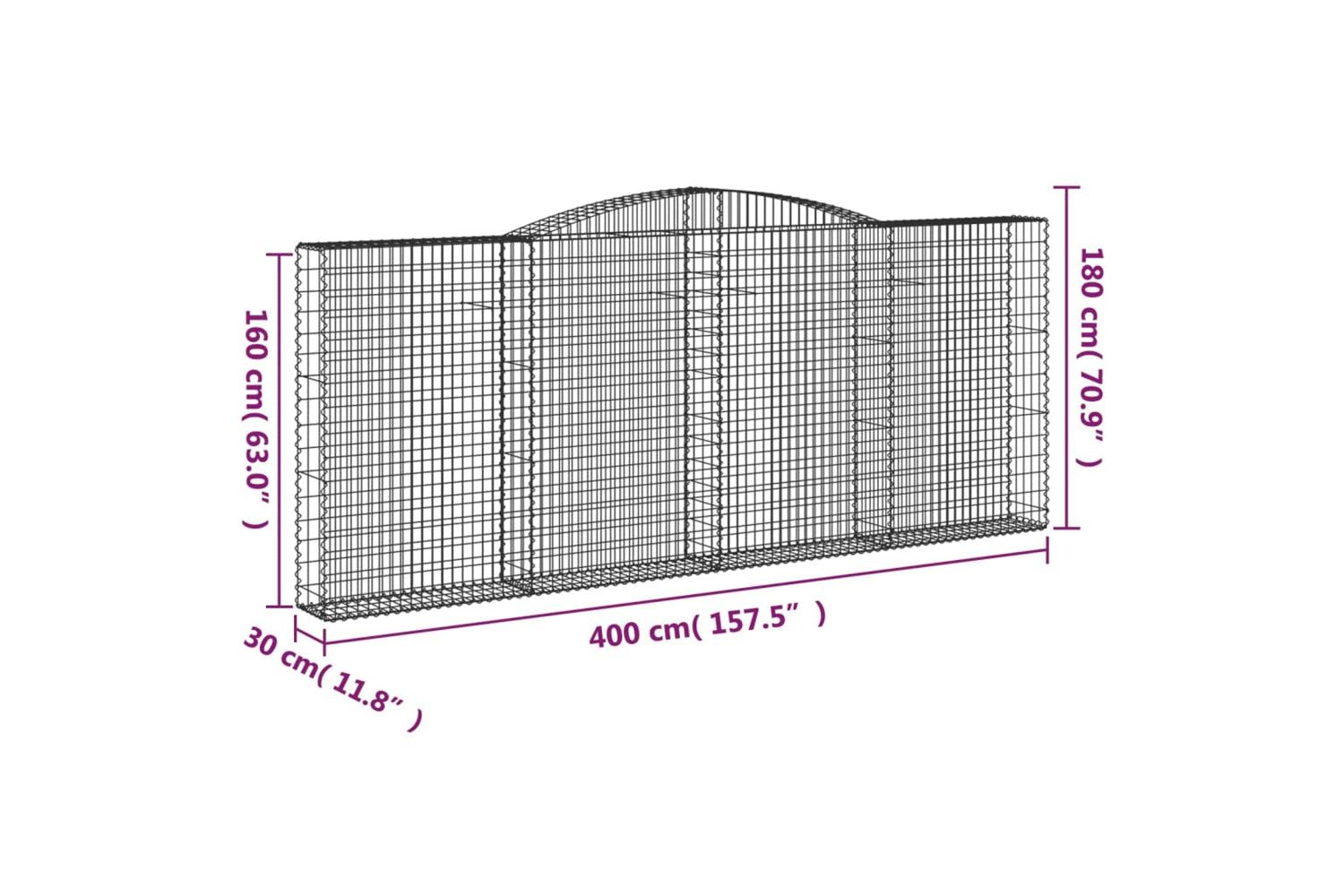 vidaXL 153528 Arched Gabion Basket 400x30x160/180cm Galvanised Iron-4
