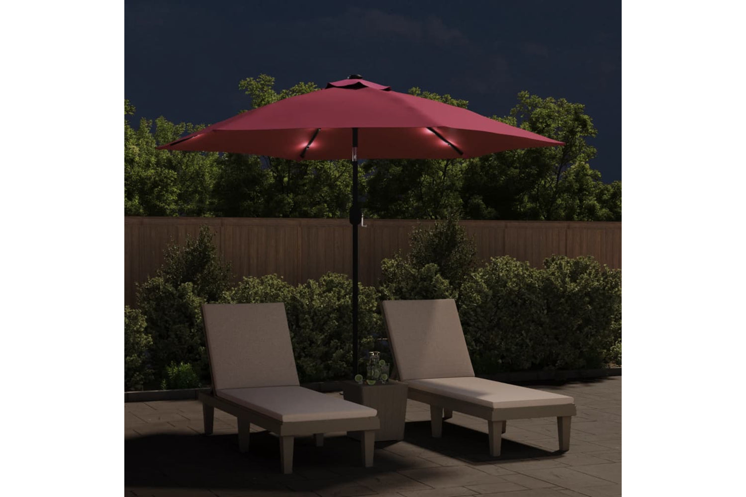 vidaXL 313756 Outdoor Parasol With Led Lights And Steel Pole 300cm Bordeaux Red-2
