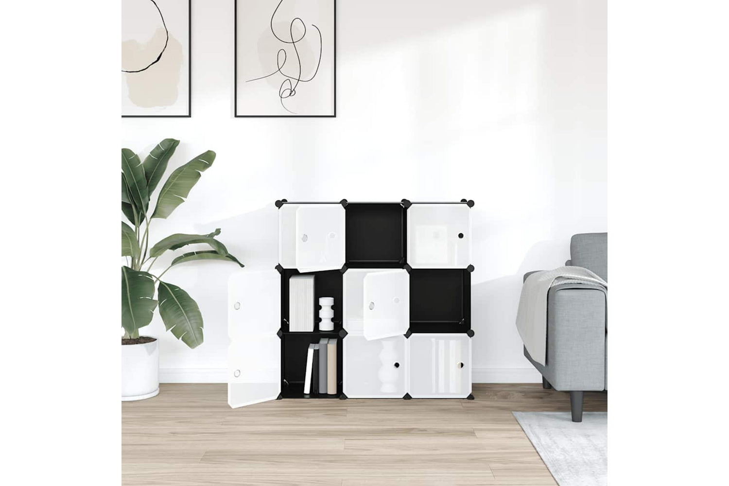 Vidaxl 340558 Storage Cube Organiser With 9 Cubes And Doors Black Pp-2
