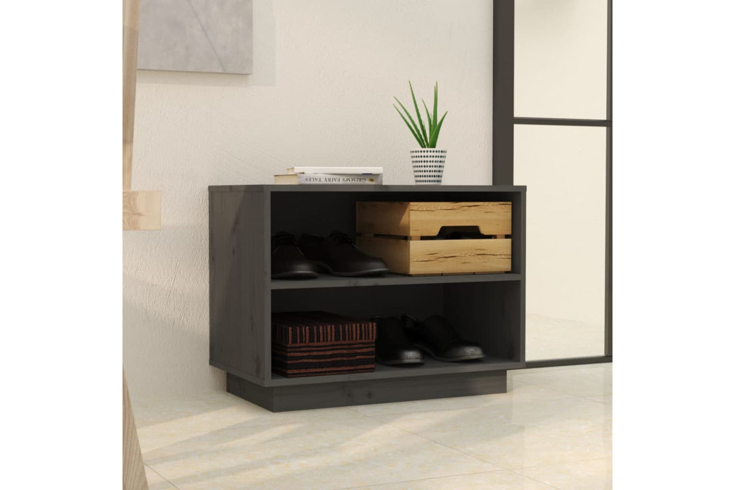 vidaXL 813547 Shoe Cabinet Grey 60x34x45cm Solid Wood Pine-2