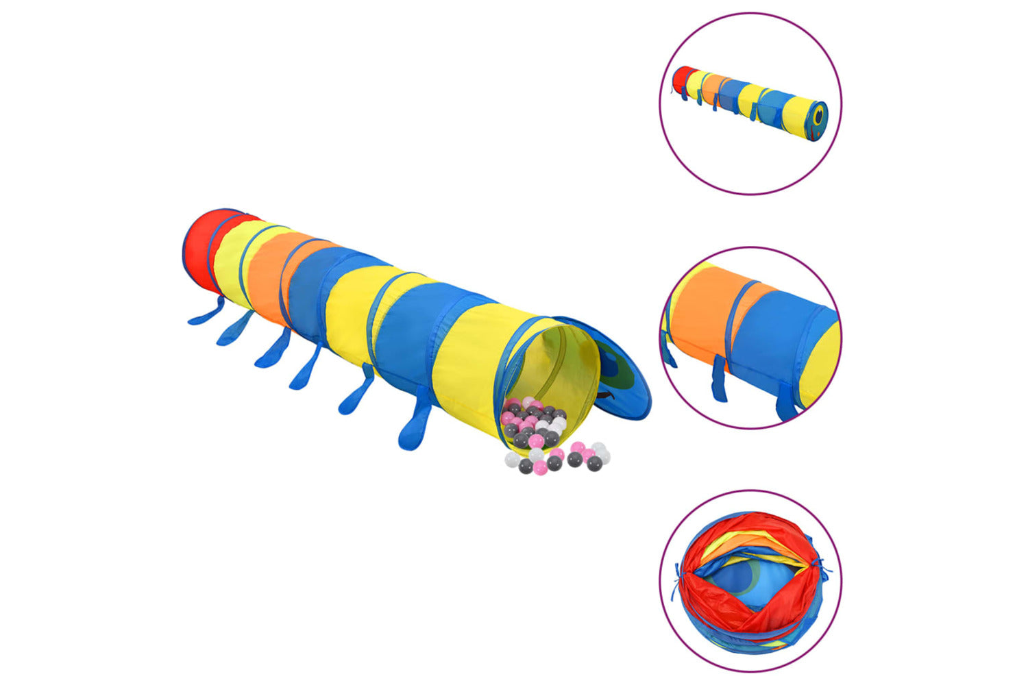 vidaXL 3107762 Children Play Tunnel With 250 Balls Multicolour 245cm Polyester-2