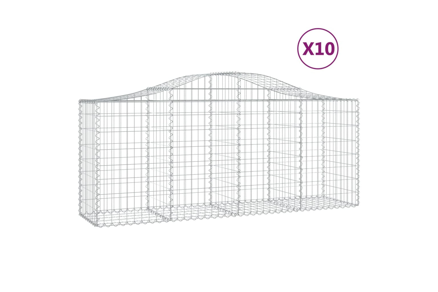 vidaXL 3145627 Arched Gabion Baskets 10 Pcs 200x50x80/100cm Galvanised Iron