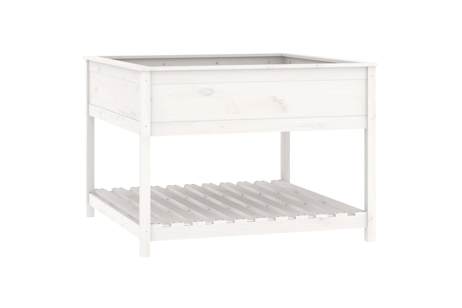 vidaXL 823802 Planter With Shelf White 111.5x111.5x81cm Solid Wood Pine