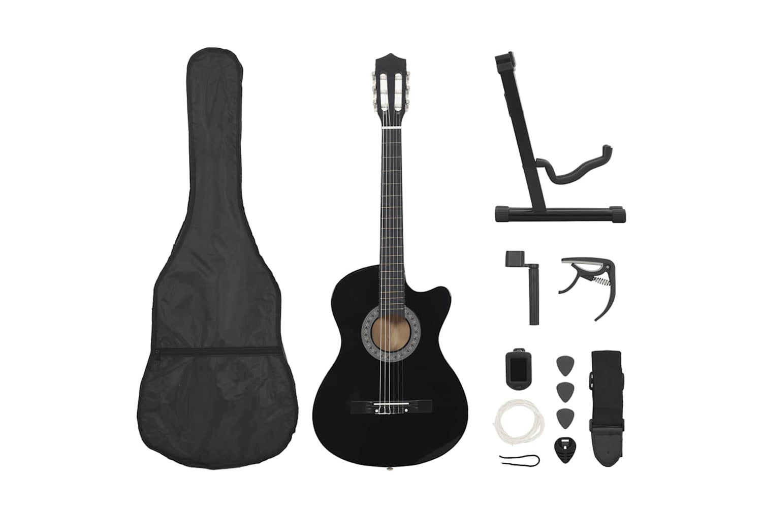 vidaXL 70133 12 Piece Western Classical Guitar Set With 6 Strings Black 38
