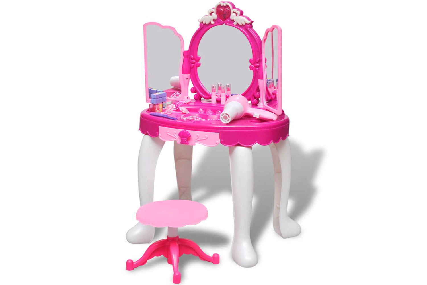 Vidaxl 3-mirror Kids' Playroom Standing Toy Vanity Table With Light/sound-2