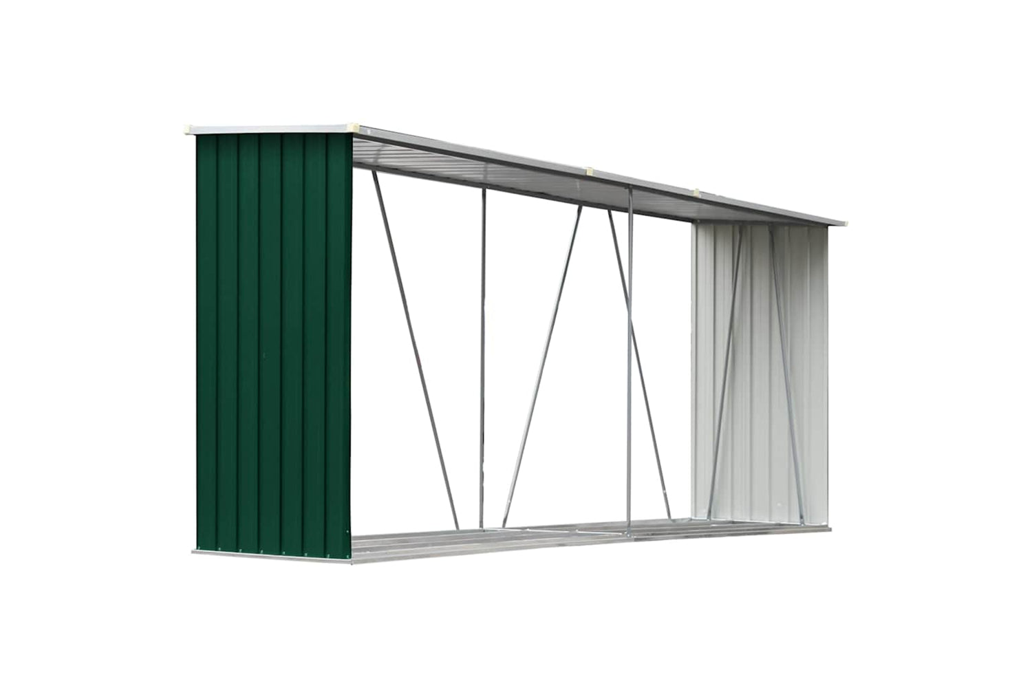 vidaXL 47083 Garden Log Storage Shed Galvanised Steel 330x84x152cm Green