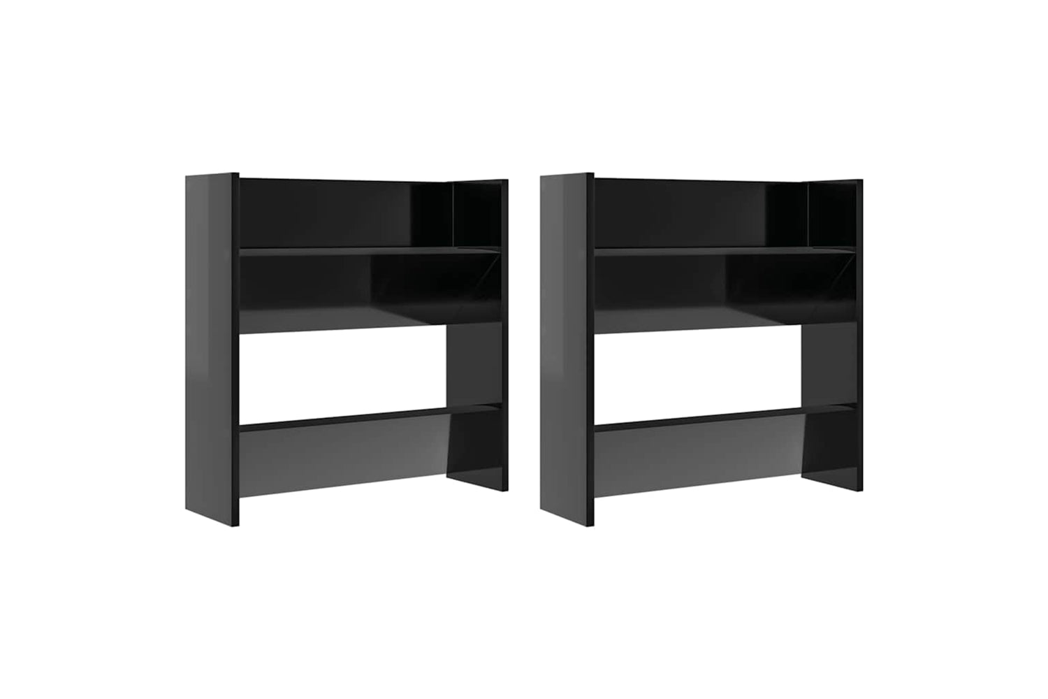 vidaXL 806736 Wall Shoe Cabinets 2 Pcs High Gloss Black 60x18x60cm Engineered Wood