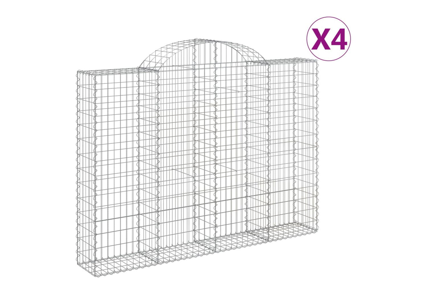vidaXL 3146154 Arched Gabion Baskets 4 Pcs 200x30x140/160cm Galvanised Iron