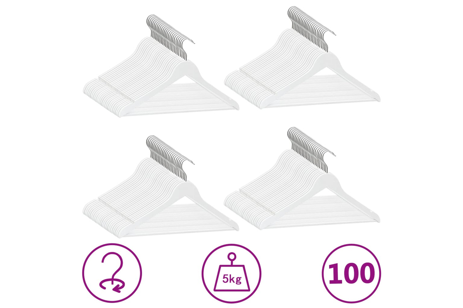 Vidaxl 289916 100 Pcs Clothes Hanger Set Non-slip White Hardwood