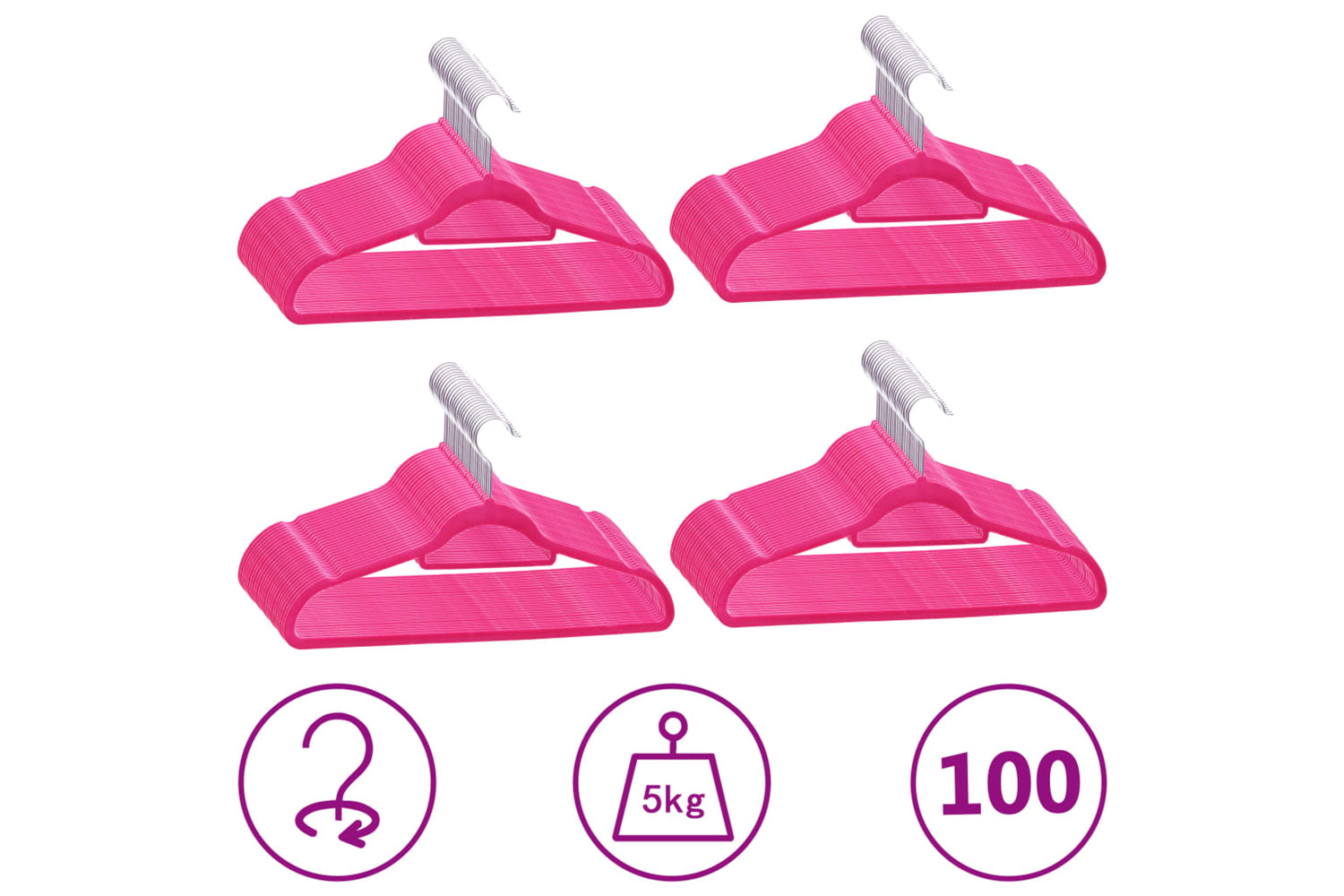 Vidaxl 289925 100 Pcs Clothes Hanger Set Anti-slip Pink Velvet
