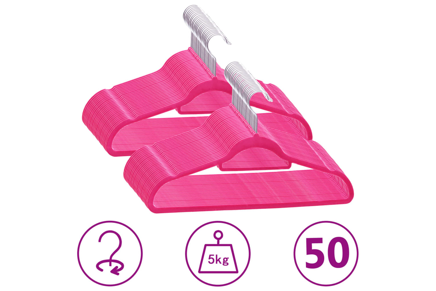 Vidaxl 289924 50 Pcs Clothes Hanger Set Anti-slip Pink Velvet