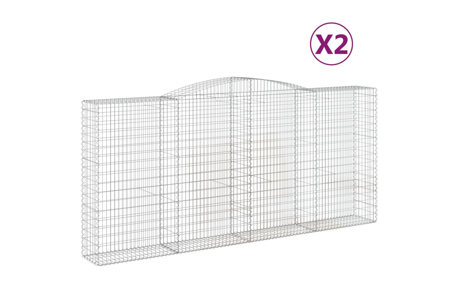 vidaXL 3147048 Arched Gabion Baskets 2 Pcs 400x50x180/200cm Galvanised Iron