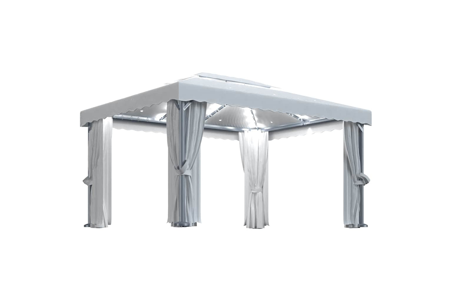 Vidaxl Gazebo With Curtain&led String Lights 4x3 M Cream White