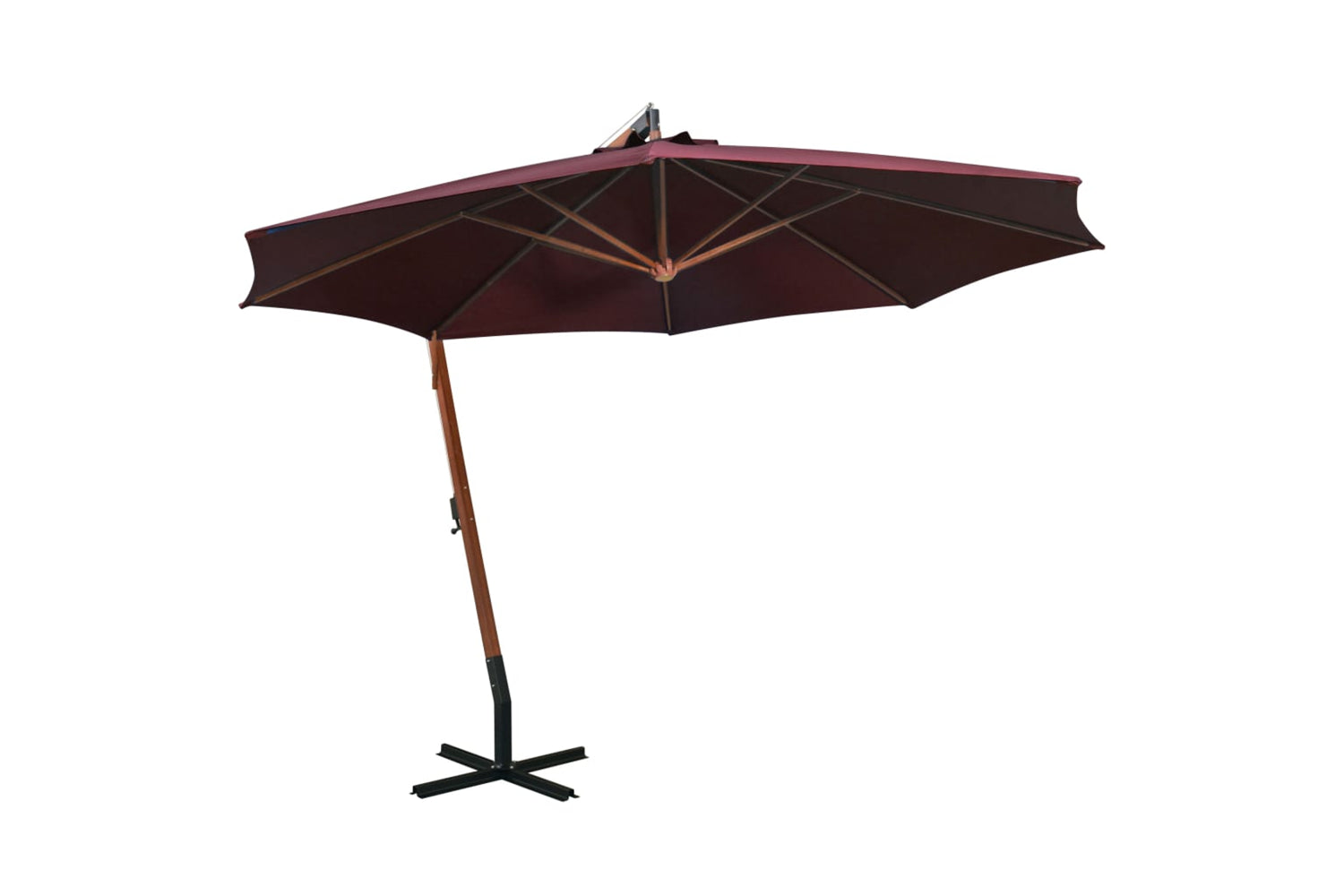 Vidaxl 313770 Hanging Parasol With Pole Bordeaux Red 3.5x2.9 M Solid Fir Wood