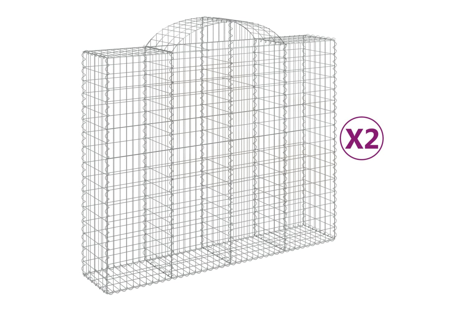 vidaXL 3146383 Arched Gabion Baskets 2 Pcs 200x50x160/180cm Galvanised Iron