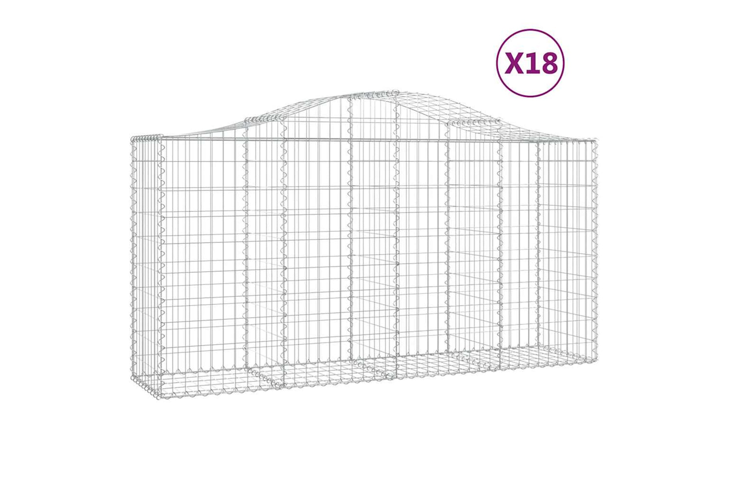 vidaXL 3145654 Arched Gabion Baskets 18 Pcs 200x50x100/120cm Galvanised Iron