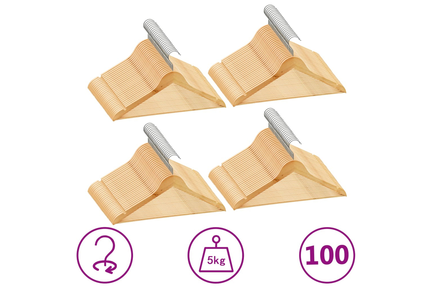 Vidaxl 289913 100 Pcs Clothes Hanger Set Non-slip Hardwood