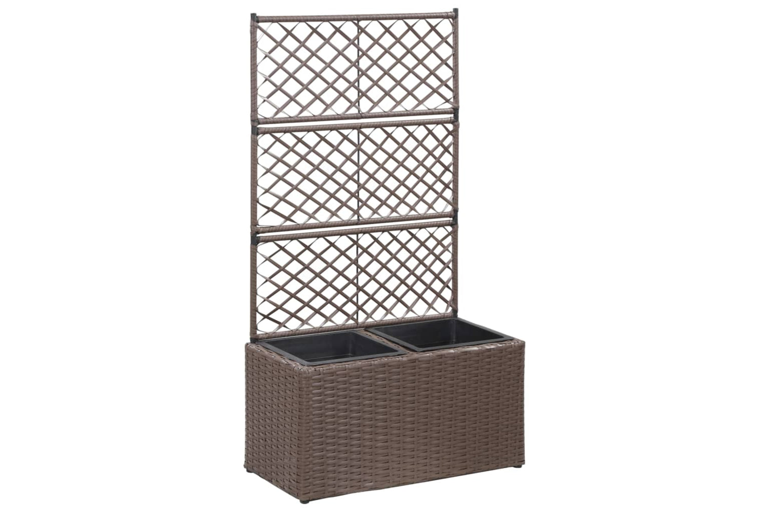 vidaXL 46937 Trellis Raised Bed With 2 Pots 58x30x107cm Poly Rattan Brown