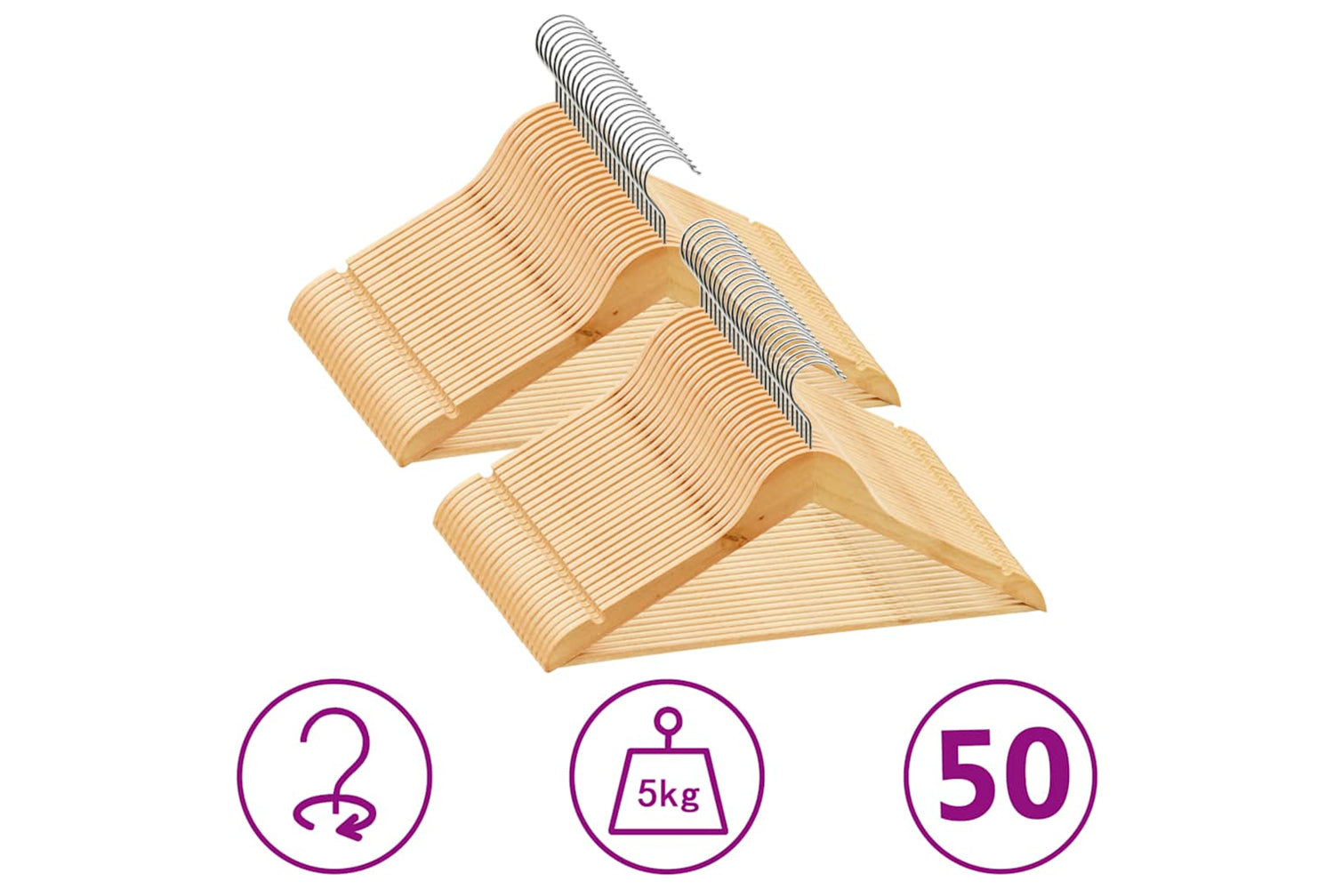 vidaXL 289912 50 Pcs Clothes Hanger Set Non-slip Hardwood
