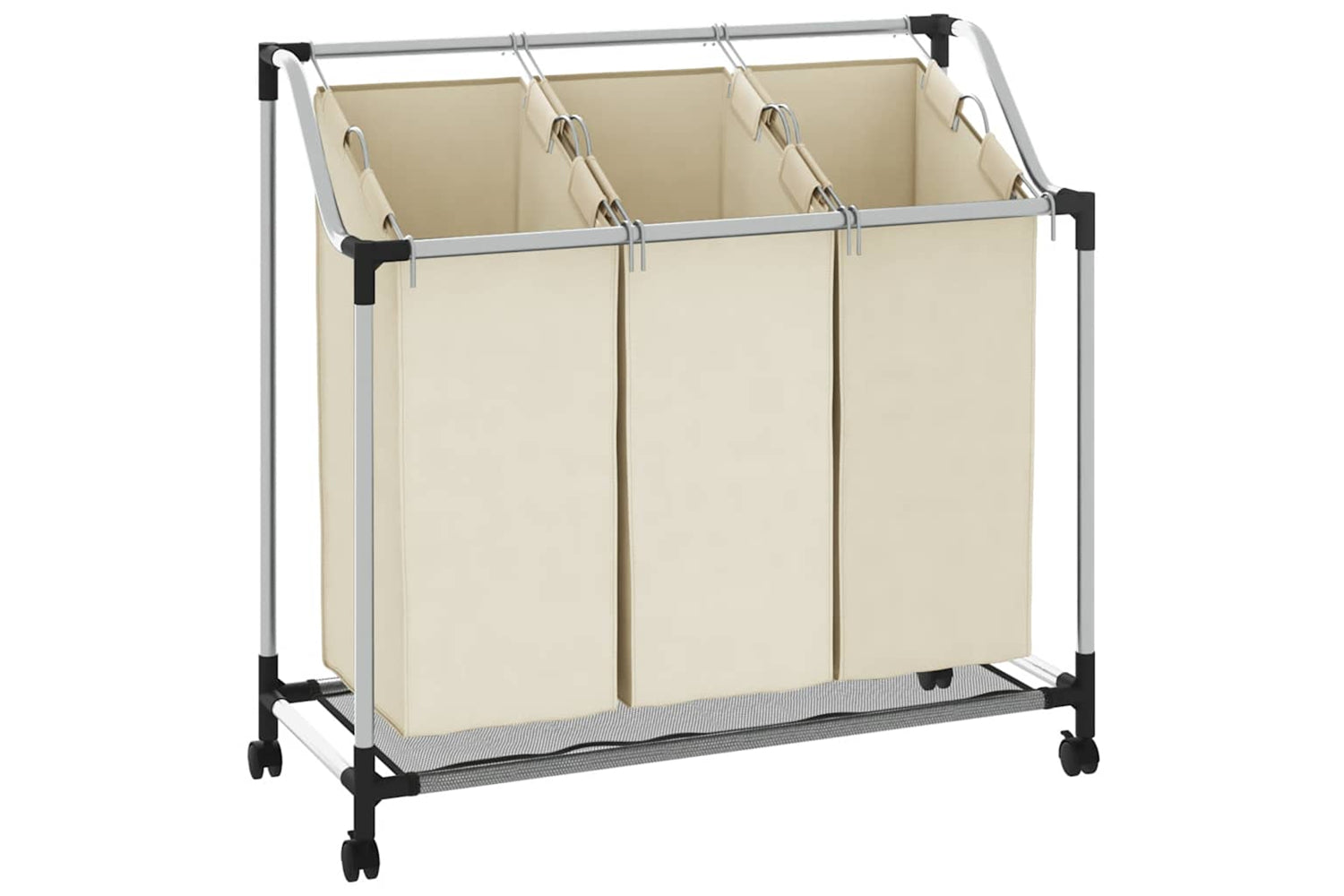Vidaxl 282427 Laundry Sorter With 3 Bags Cream Steel