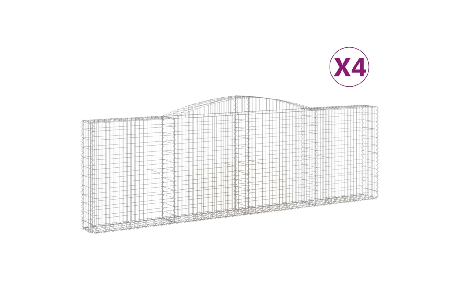 vidaXL 3146881 Arched Gabion Baskets 4 Pcs 400x30x120/140cm Galvanised Iron