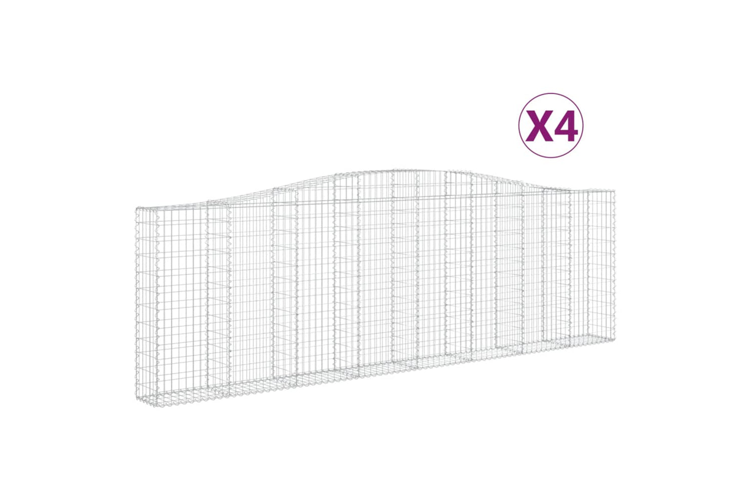 vidaXL 3145841 Arched Gabion Baskets 4 Pcs 400x30x120/140cm Galvanised Iron