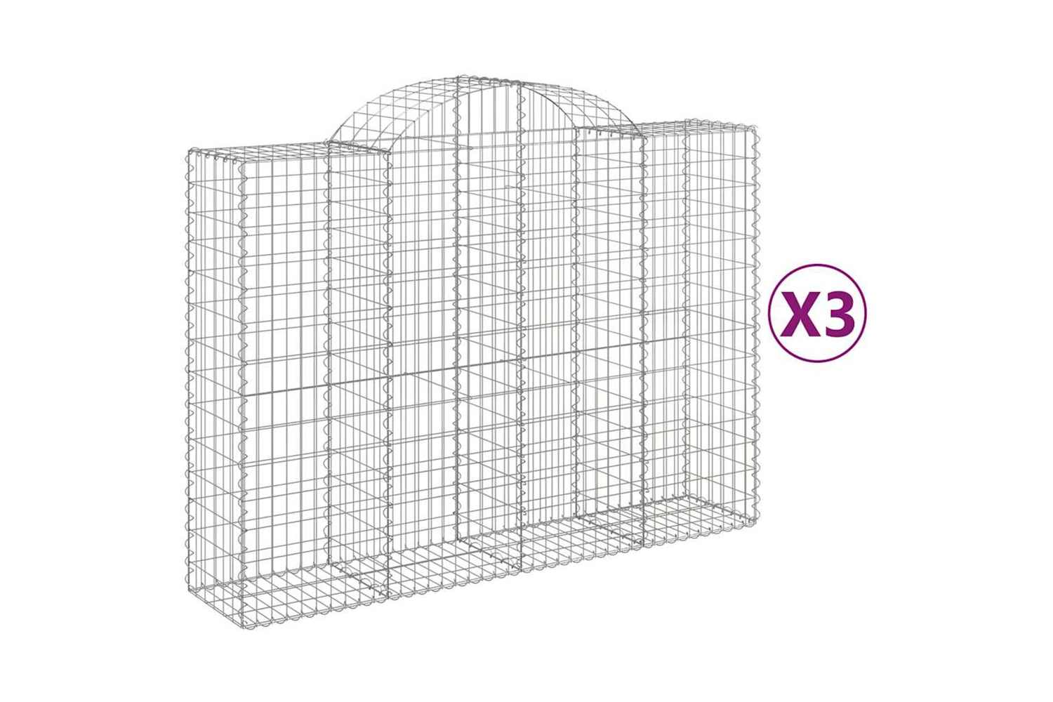 vidaXL 3146363 Arched Gabion Baskets 3 Pcs 200x50x140/160cm Galvanised Iron