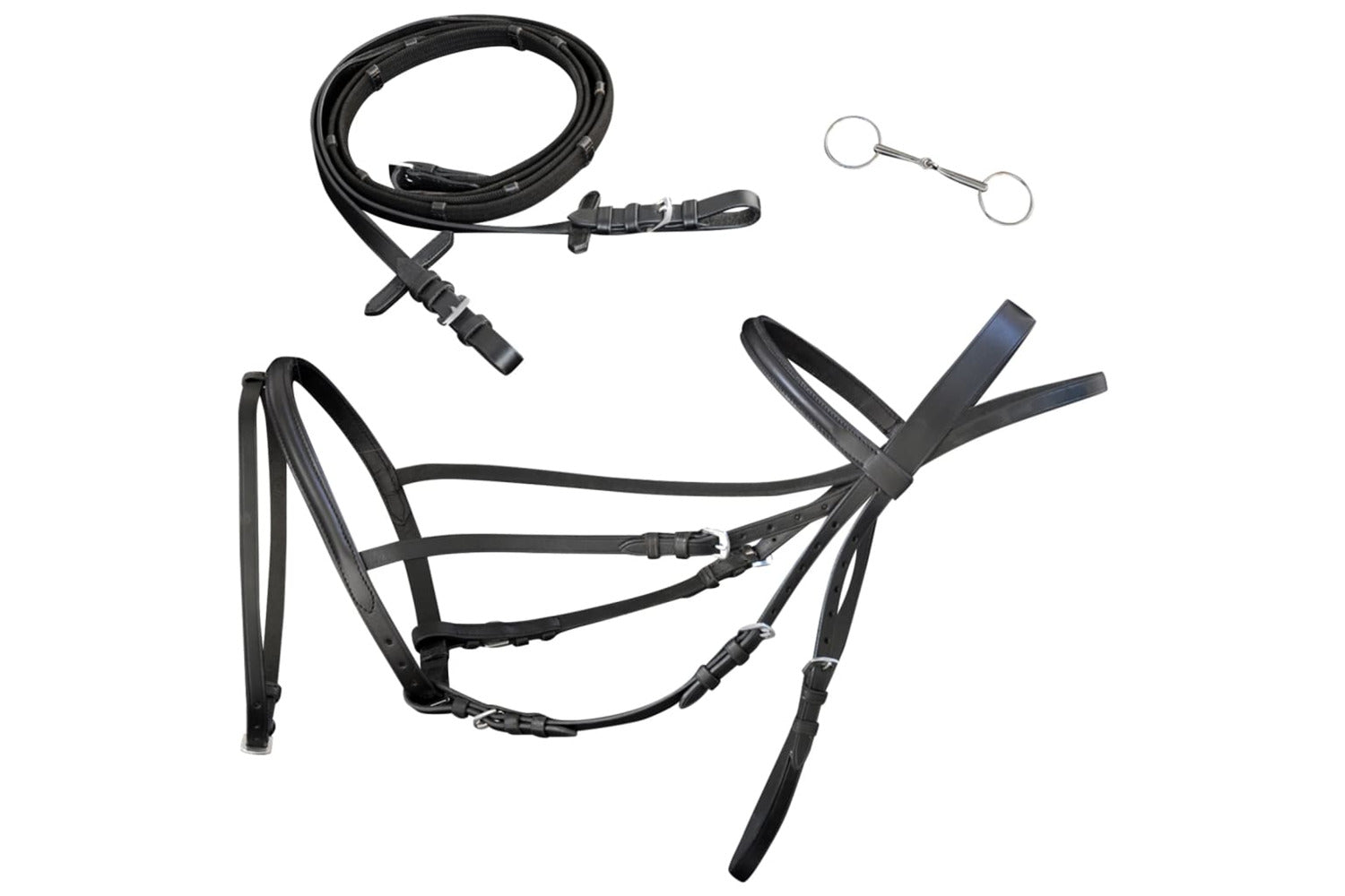 Vidaxl 90897 Leather Flash Bridle With Reins And Bit Black Full-2