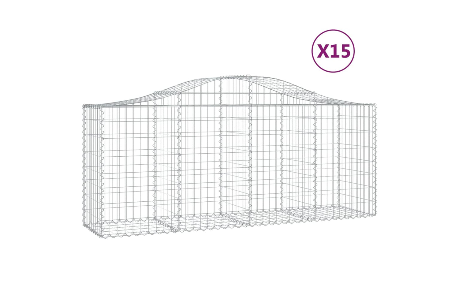 vidaXL 3145632 Arched Gabion Baskets 15 Pcs 200x50x80/100cm Galvanised Iron