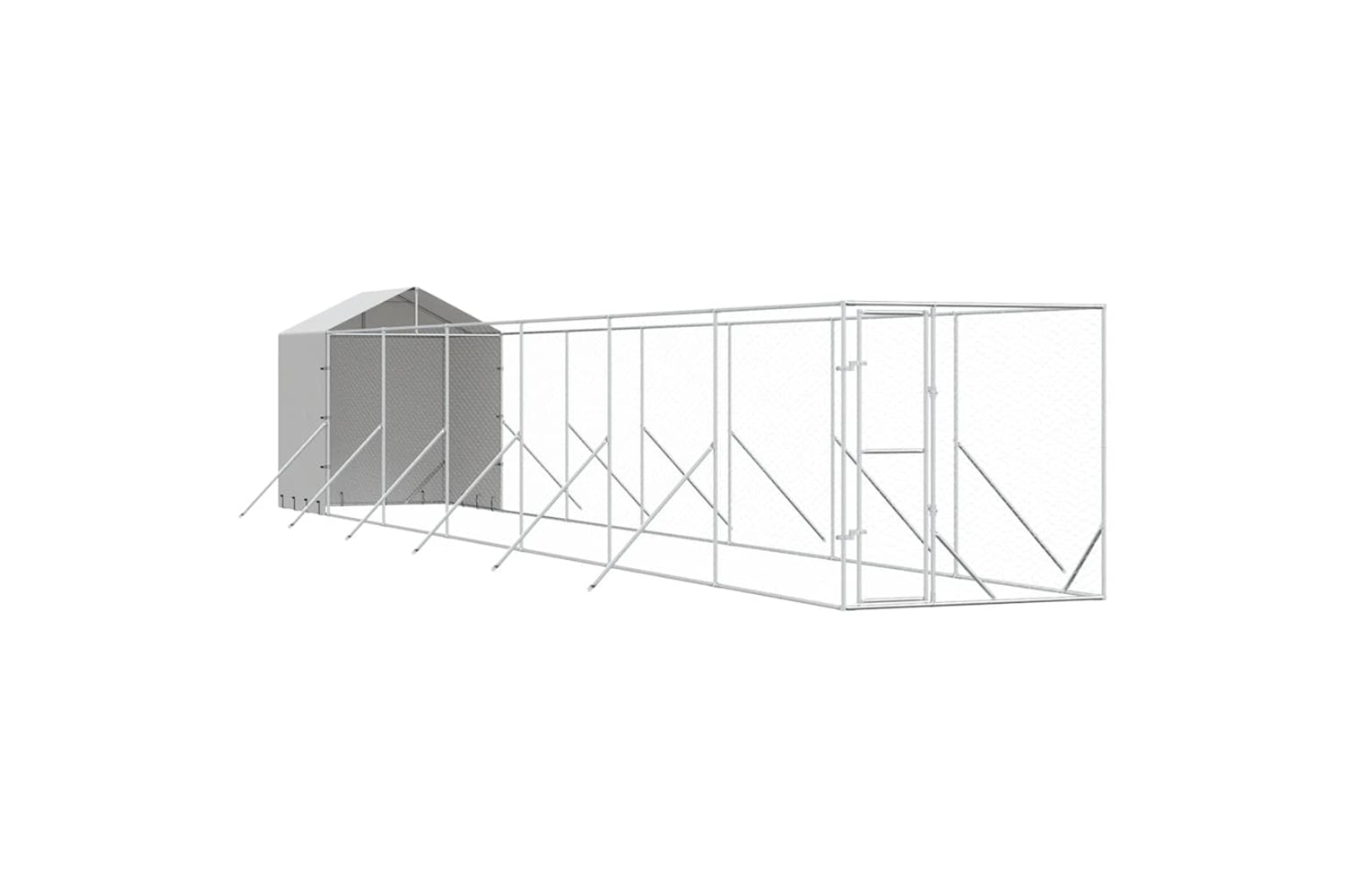 Vidaxl 3190477 Outdoor Dog Kennel With Roof Silver 2x14x2.5 M Galvanised Steel