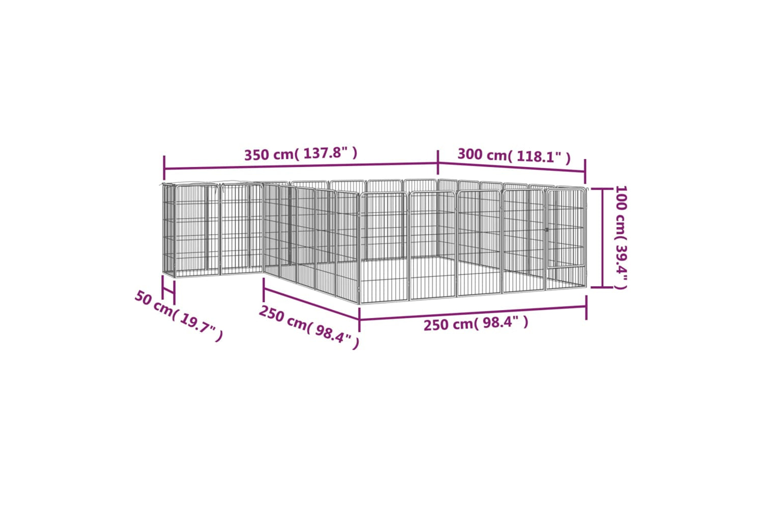 vidaXL 3115952 26-panel Dog Playpen Black 50x100cm Powder-coated Steel-6